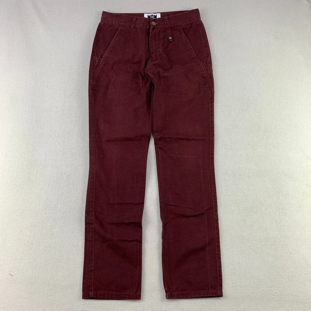Woolf Originals NY Chinos Mens 28 Burgundy Slim Fit Cotton Twill Trousers WON